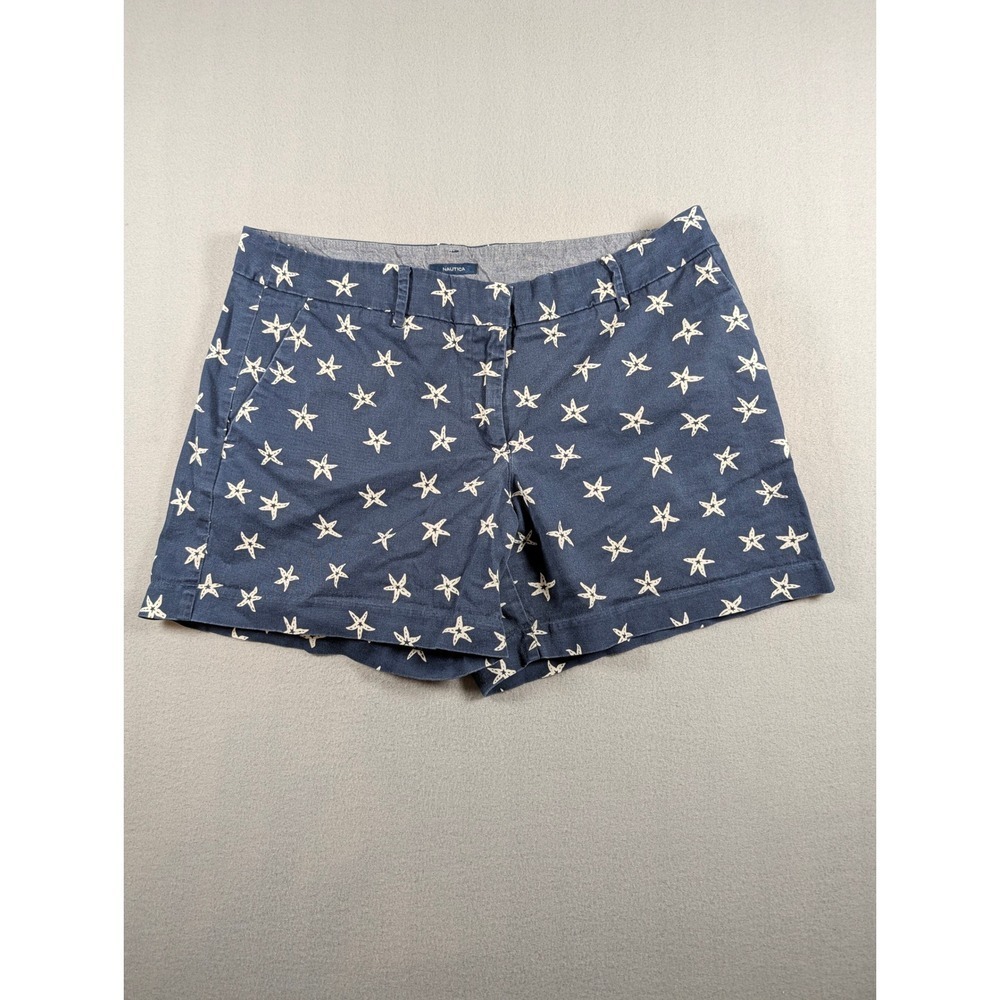 Nautica Womens Navy Blue Starfish Print Cotton Stretch Shorts Size 12
